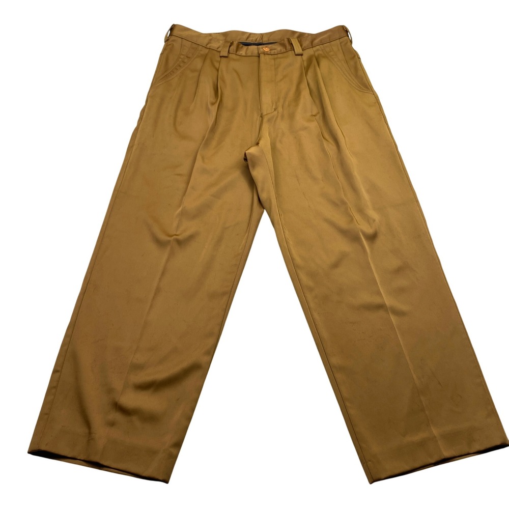 Vintage Fox Racing Embroidered Pleated Khaki Tan Pants Baggy Fit Mens Size 34"